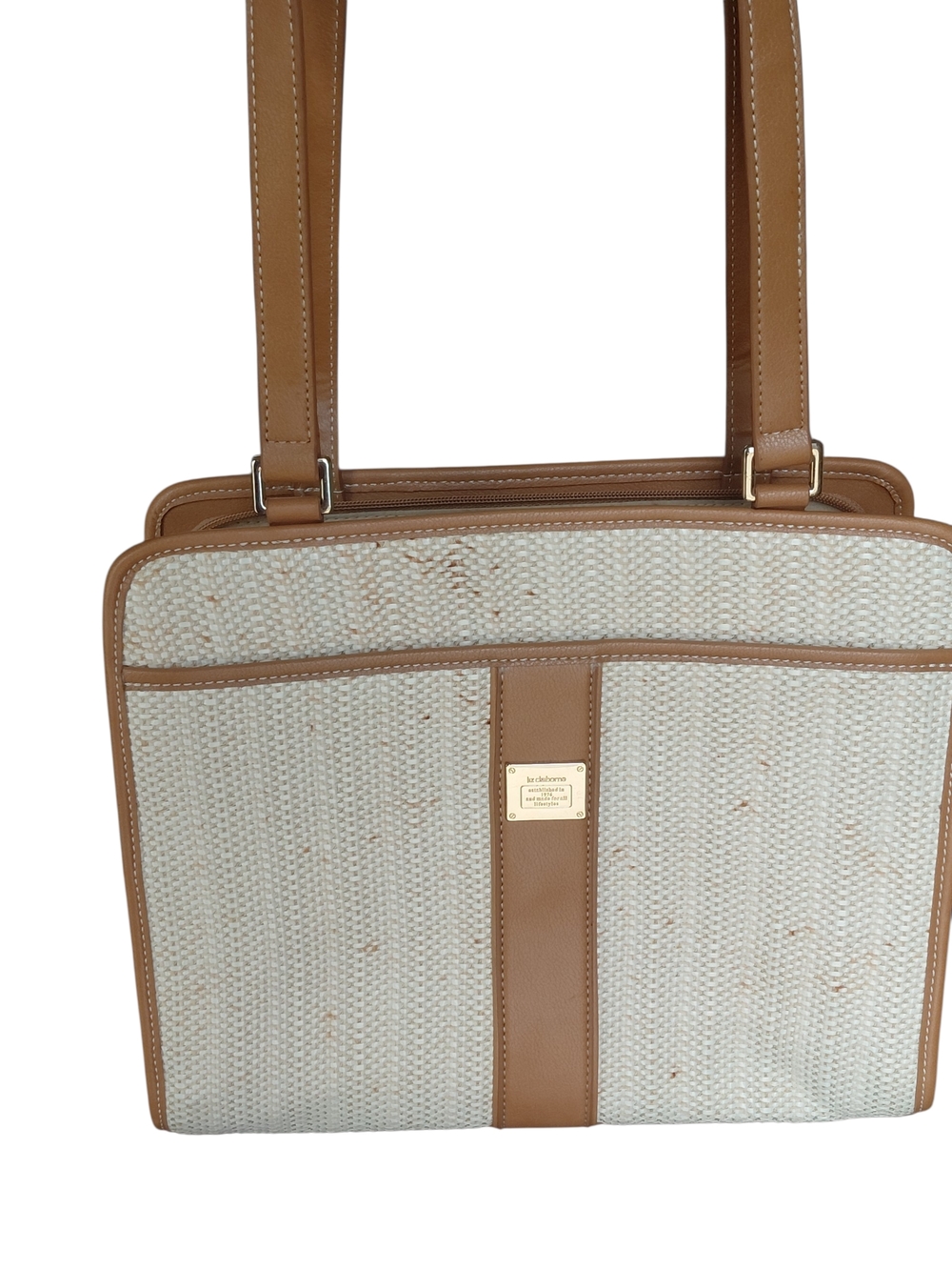 Vintage Y2K Liz Claiborne Woven Tote Bag With Leather Trim.
